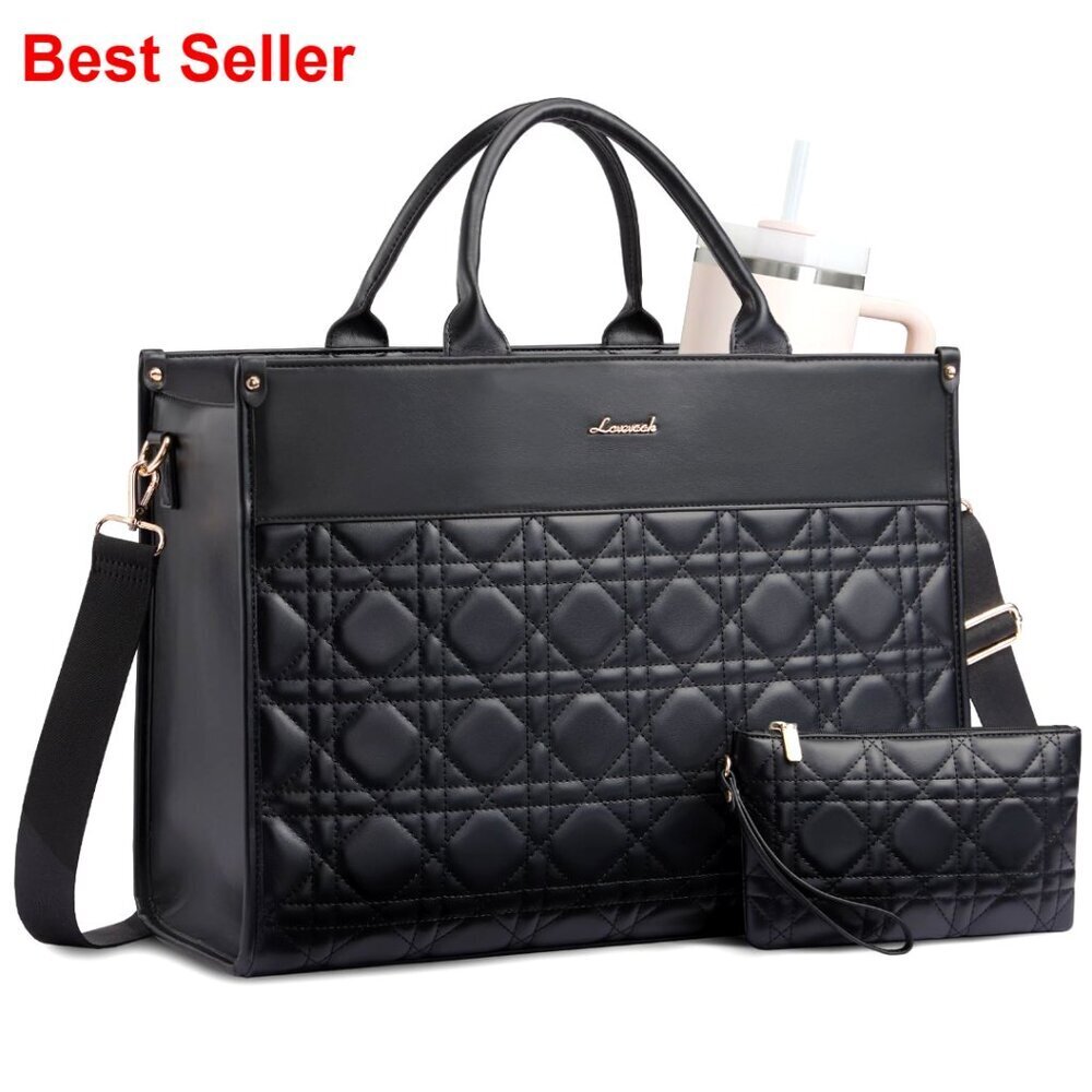 Waterproof Leather Laptop Tote Bag for Women, Work Briefcase with Shoulder Strap
